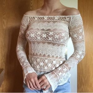 Lace off the shoulder top with bell sleeves